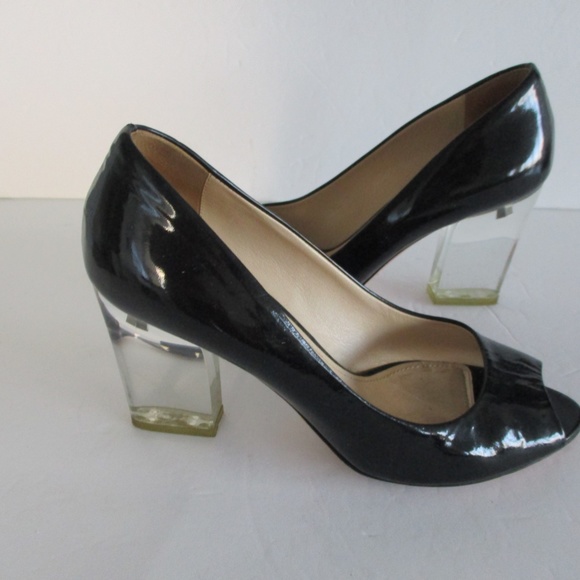PRADA SHOES PUMP CLEAR HEELS PATENT BLACK COLOR SIZE 36 MADE IN ITALY USED COND. - Picture 13 of 16